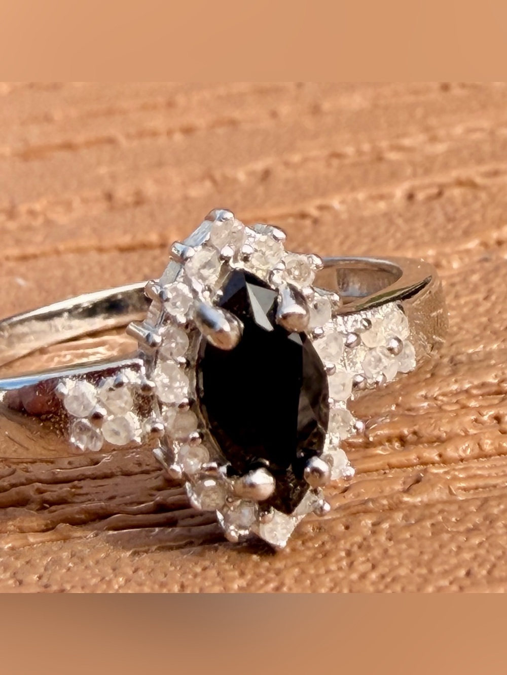 14K White Gold plated 925 Sterling Silver Blue Sapphire Ring